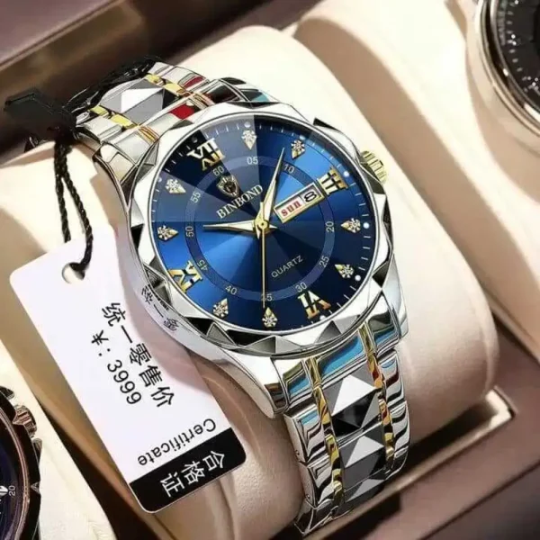Binbond 2521 Fashionable Watch For Men -----  Silver Blue