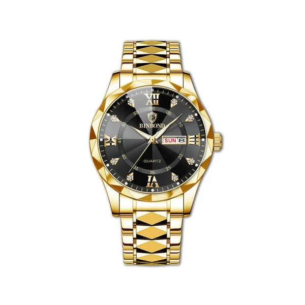 Binbond 2521 Fashionable Watch For Men – Golden Black