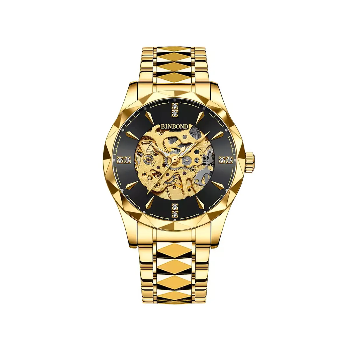 Binbond 5059 Automatic Mechanical Fashionable Watch For Men  Golden Black