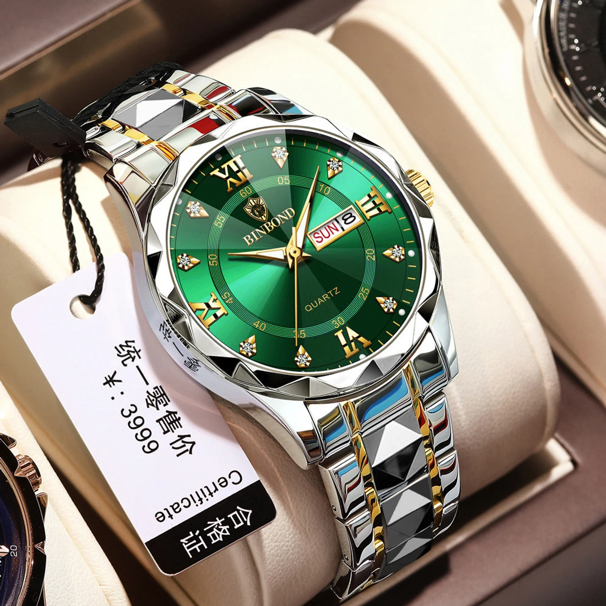 Binbond 2521 Fashionable Watch For Men -- Silver Green