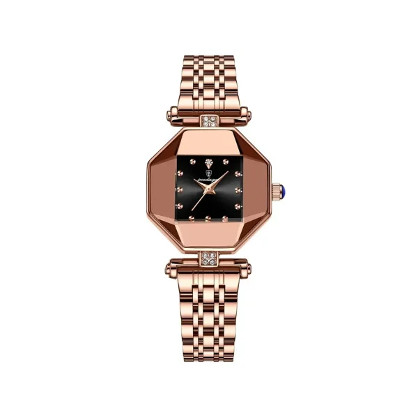 POEDAGAR 368 Luxury Casual Diamond Stainless Fashion Women Quartz Ladies Watch- Rose Gold & Black