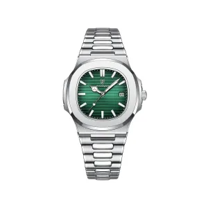 Poedagar 613 Business Quartz Luxury Stainless Steel Luminous Watch for Men- Silver Green