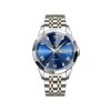 Poedagar 810 Diamond cart Stainless Steel Luminous Quartz Men watch- Silver & Blue