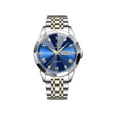 Poedagar 810 Diamond cart Stainless Steel Luminous Quartz Men watch- Silver & Blue