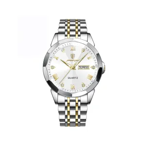 Poedagar 810 Diamond cart Stainless Steel Luminous Quartz Men watch- Silver & White