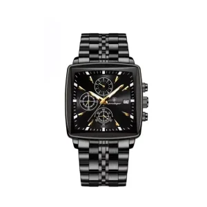 POEDAGAR 866 Business Luxury Stainless Steel Waterproof Watch for Man Full Black
