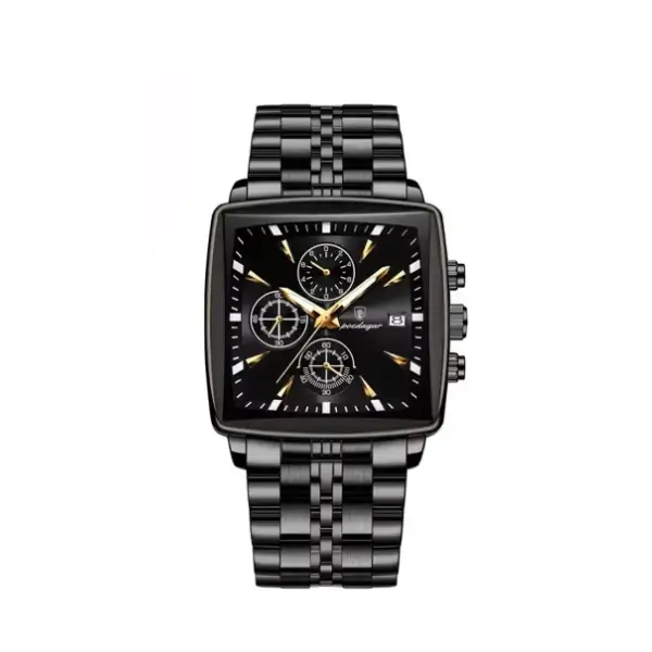 POEDAGAR 866 Business Luxury Stainless Steel Waterproof Watch for Man Full Black