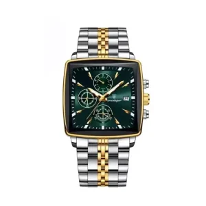 POEDAGAR 866 Business Luxury Stainless Steel Waterproof Watch for Man Silver & Green