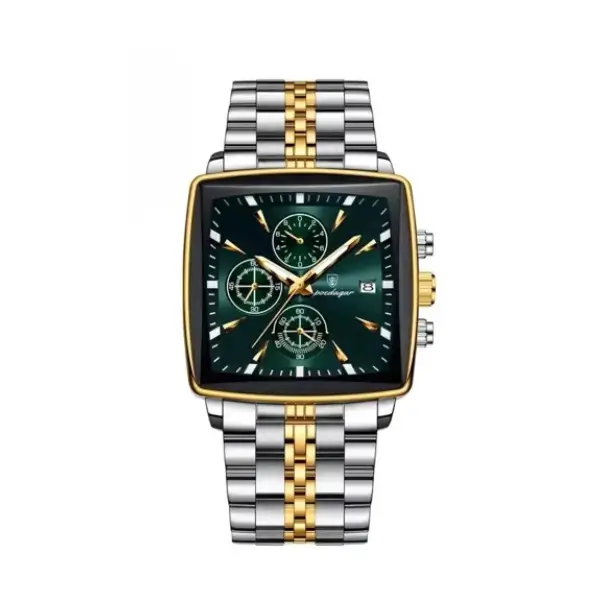 POEDAGAR 866 Business Luxury Stainless Steel Waterproof Watch for Man Silver & Green