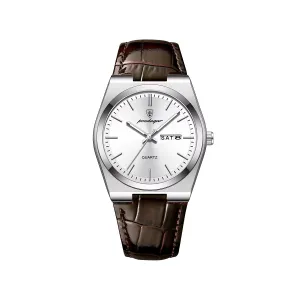 Poedagar 930 Elegant Ultra-Thin Gemstone Leather Luminous Quartz Watch- Brown