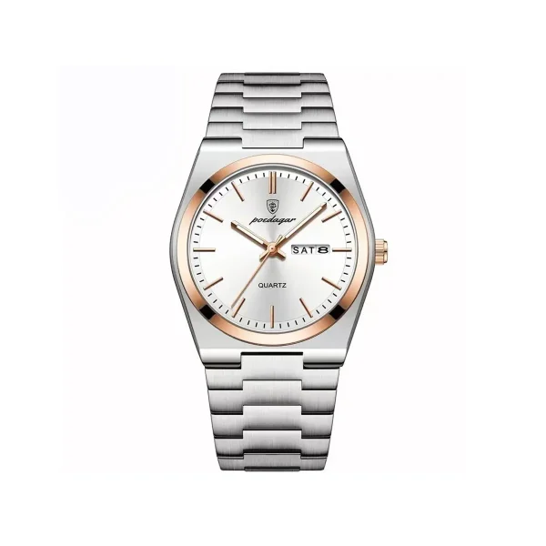 PPOEDAGAR 930 Business Luminous Stainless Steel Quartz Men’s Watch- Silver &  Rose Gold