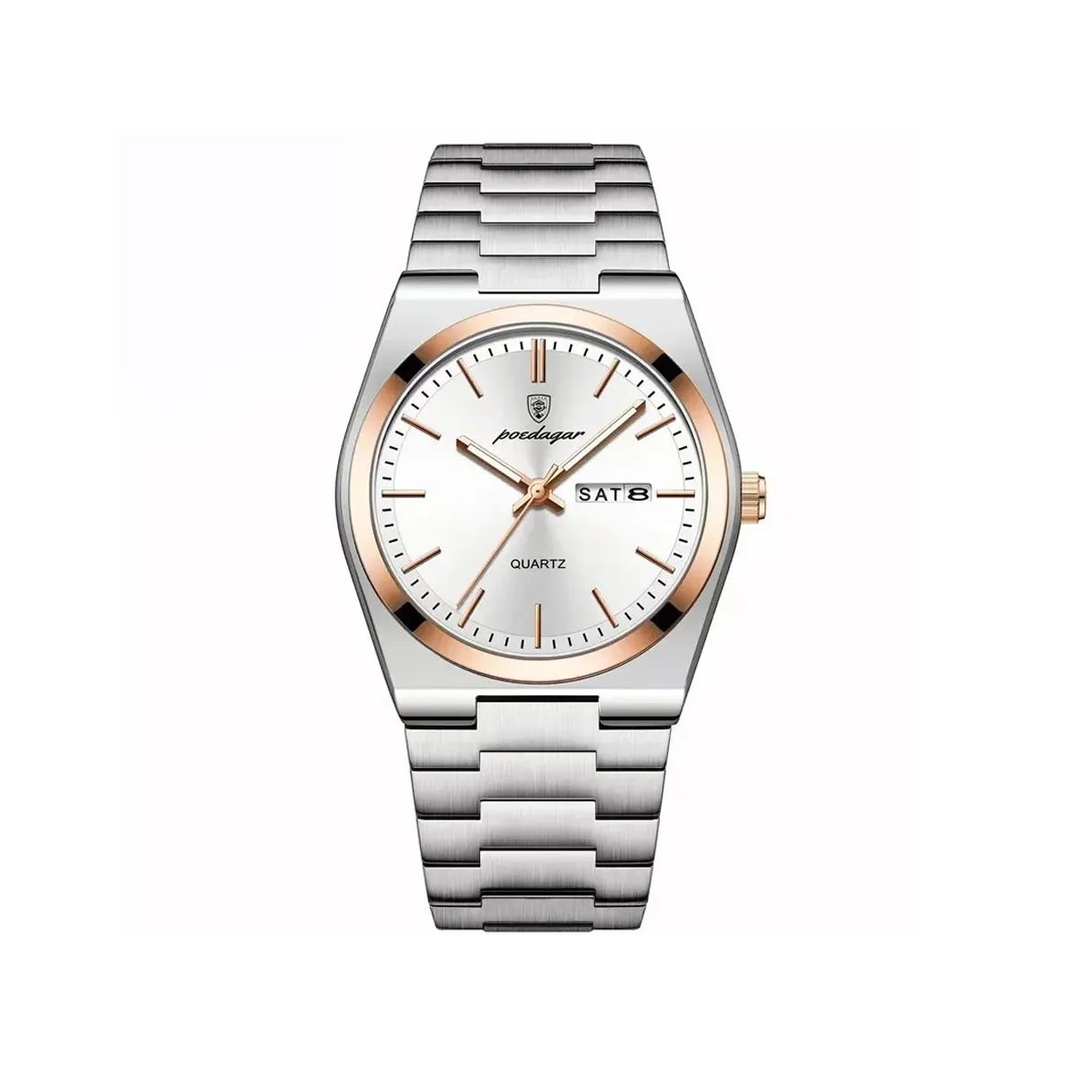 PPOEDAGAR 930 Business Luminous Stainless Steel Quartz Men’s Watch- Silver &  Rose Gold