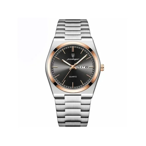PPOEDAGAR 930 Business Luminous Stainless Steel Quartz Men’s Watch- Silver Black &  Rose Gold
