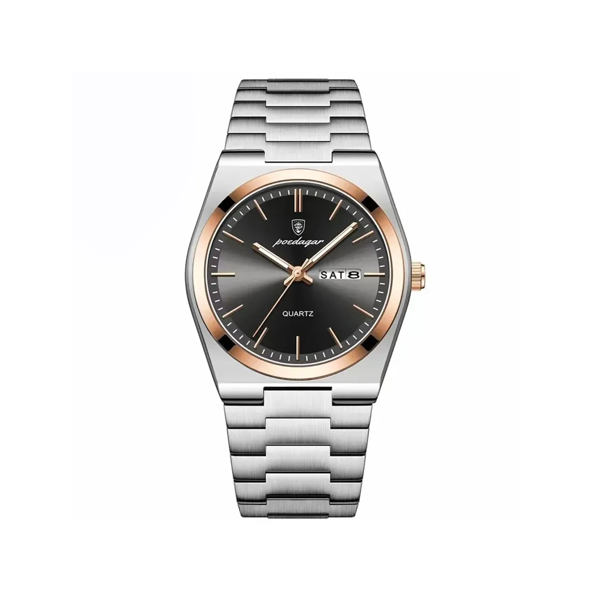 PPOEDAGAR 930 Business Luminous Stainless Steel Quartz Men’s Watch- Silver Black &  Rose Gold
