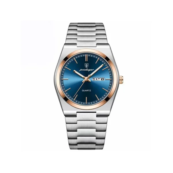 PPOEDAGAR 930 Business Luminous Stainless Steel Quartz Men’s Watch- Silver Blue &  Rose Gold