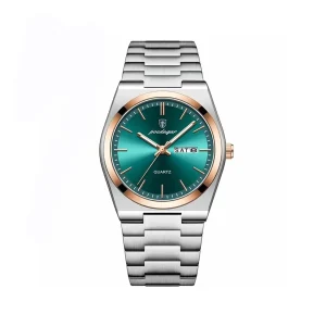 PPOEDAGAR 930 Business Luminous Stainless Steel Quartz Men’s Watch- Silver Green &  Rose Gold