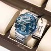 POEDAGAR E102 Quartz Electronic Waterproof Sport Stainless LED Alarm Dual Time Display Digital Watch Silver Blue