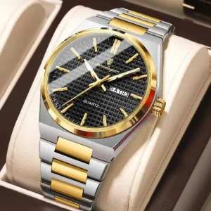 POEDAGAR 874 Business Luxury Waterproof Stainless Steel Men's Watch Golden & Black