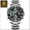 POEDAGAR E102 Quartz Electronic Waterproof Sport Stainless LED Alarm Dual Time Display Digital Watch Silver Black