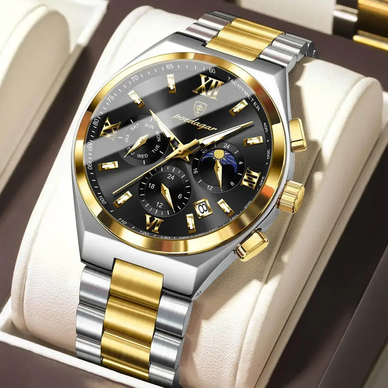 POEDAGAR 688 Luxury Business Man Wristwatch Original Luminous Date Watch Black