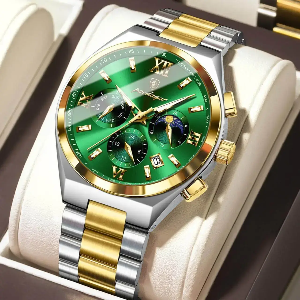 POEDAGAR 688 Luxury Business Man Wristwatch Original Luminous Date Watch Green