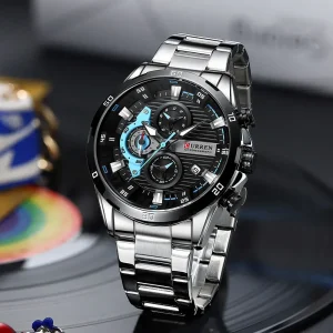 CURREN 8402 Men Quartz Watch Sliver Black