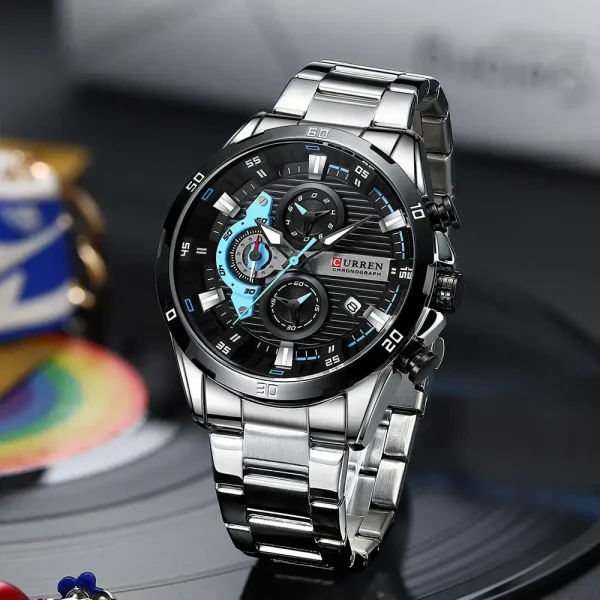 CURREN 8402 Men Quartz Watch Sliver Black
