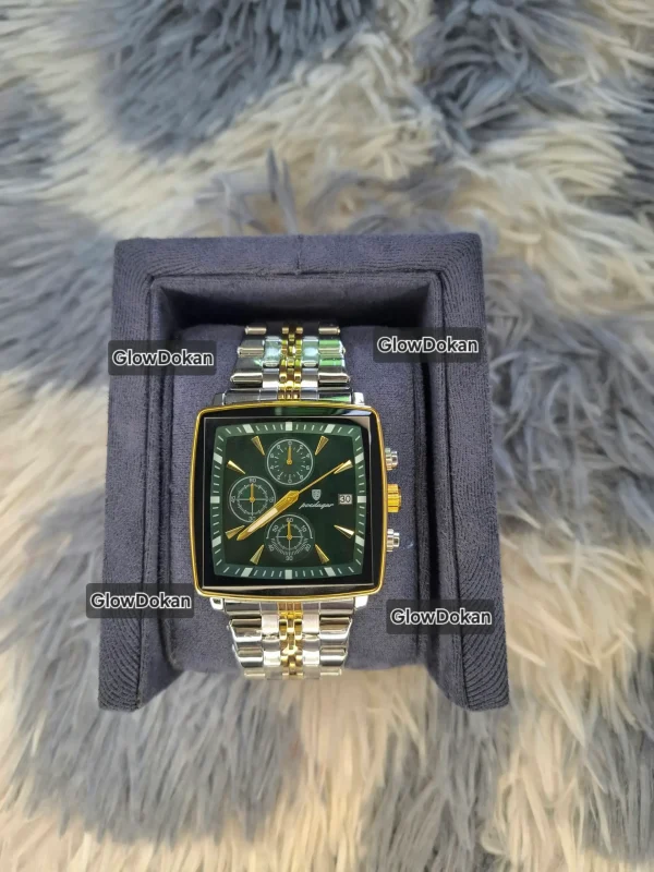 POEDAGAR 866 Business Luxury Stainless Steel Waterproof Watch for Man Silver & Green - Image 3