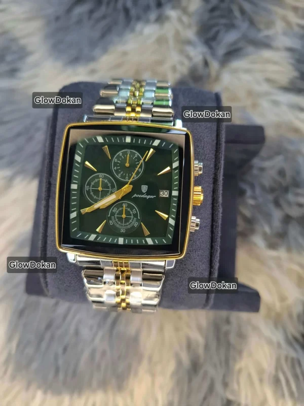 POEDAGAR 866 Business Luxury Stainless Steel Waterproof Watch for Man Silver & Green - Image 2