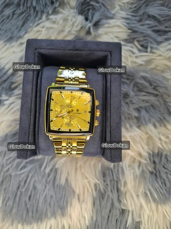 POEDAGAR 866 Business Luxury Stainless Steel Waterproof Watch for Man Full Golden - Image 3