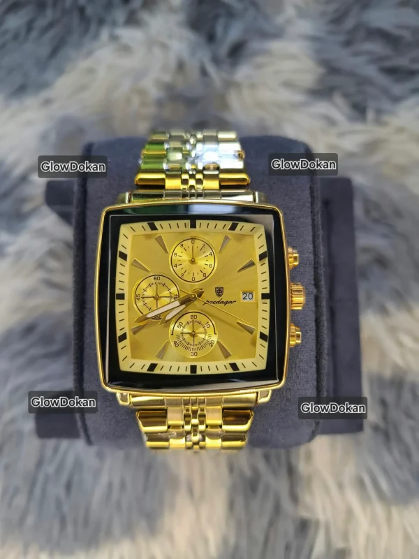 POEDAGAR 866 Business Luxury Stainless Steel Waterproof Watch for Man Full Golden - Image 2