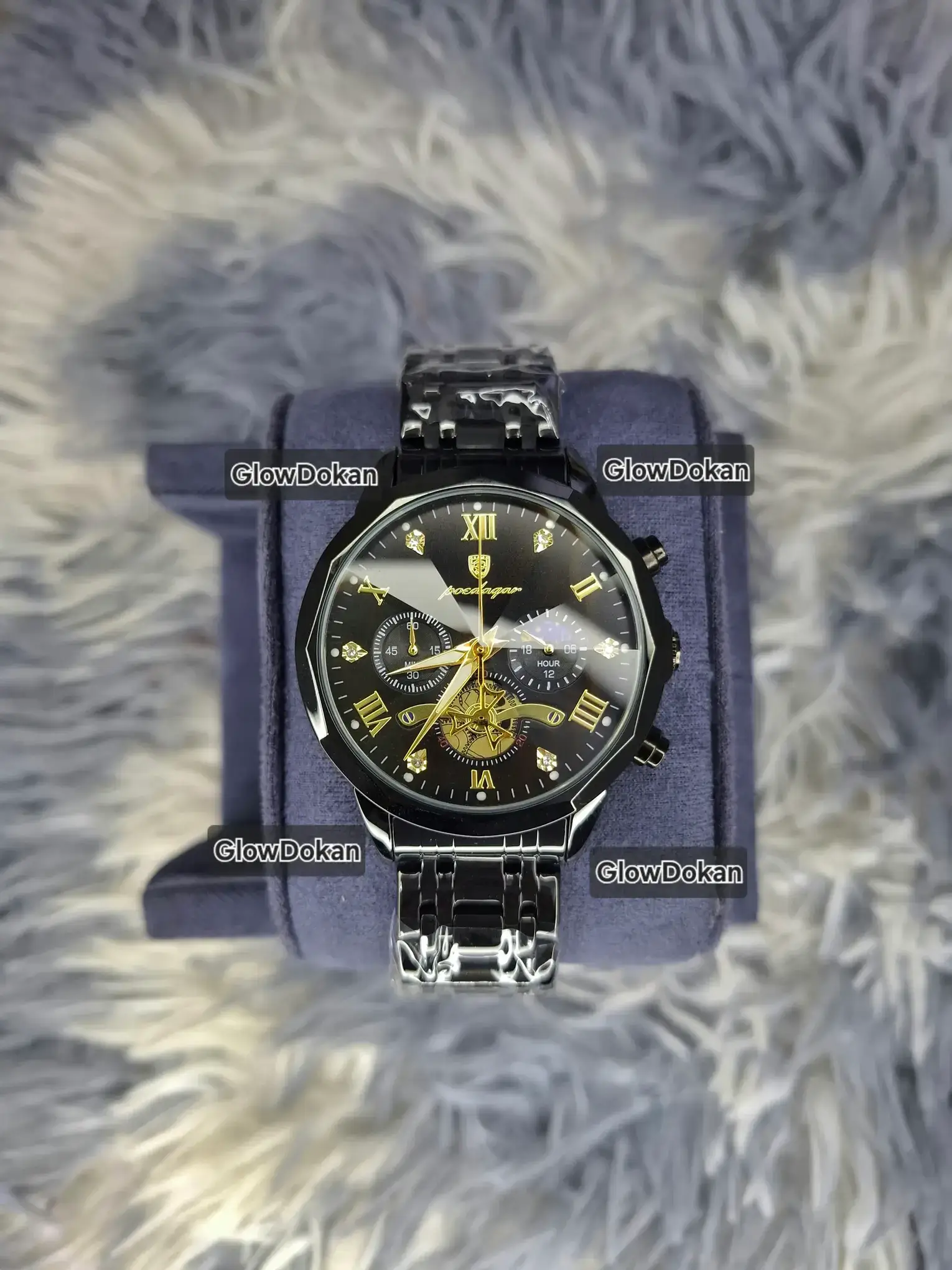 Poedagar 938 Men’s Luxury Stainless Steel Chronograph Quartz Watch Waterproof Full Black - Image 3