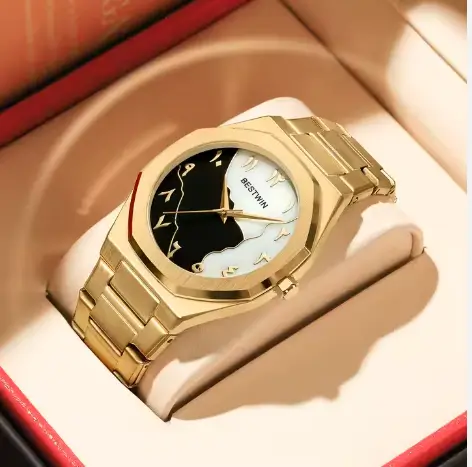 Bestwin BW812 Men's Fashion Arabic Numeral Marble Face Stainless Steel Watch - Golden - Image 2