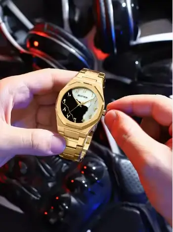 Bestwin BW812 Men's Fashion Arabic Numeral Marble Face Stainless Steel Watch - Golden - Image 3