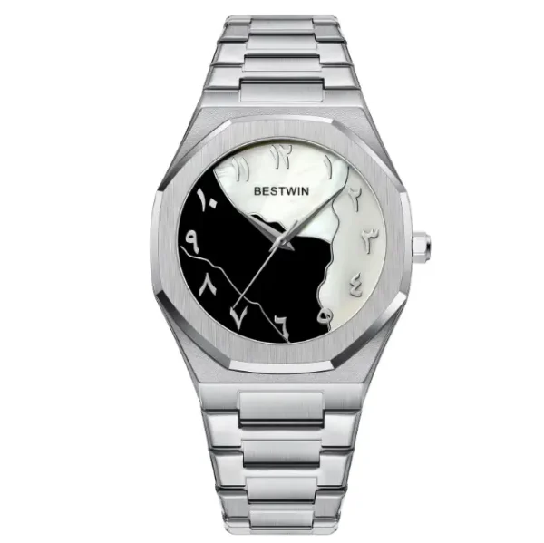 Bestwin BW812 Men's Fashion Arabic Numeral Marble Face Stainless Steel Watch - Silver