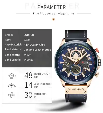 Curren 8380 Factory New Men Fashion Quartz Watch Leather Sport Men's Chronograph Wrist Watch - Image 4