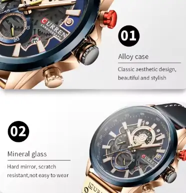 Curren 8380 Factory New Men Fashion Quartz Watch Leather Sport Men's Chronograph Wrist Watch - Image 3