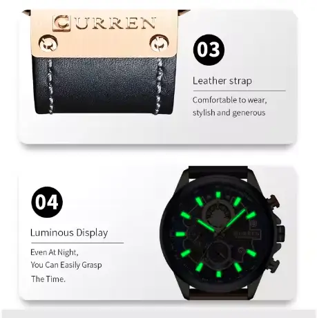 Curren 8380 Factory New Men Fashion Quartz Watch Leather Sport Men's Chronograph Wrist Watch - Image 2
