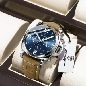 POEDAGAR 859 Luxury Sports Waterproof Luminous Mens Watch Silver & Blue