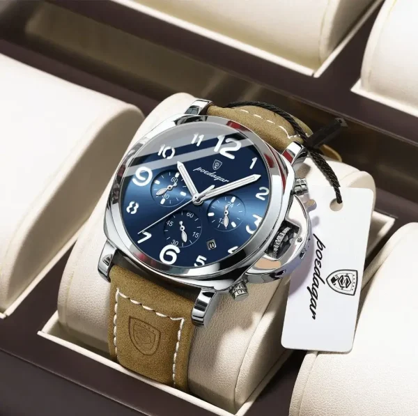 POEDAGAR 859 Luxury Sports Waterproof Luminous Mens Watch Silver & Blue