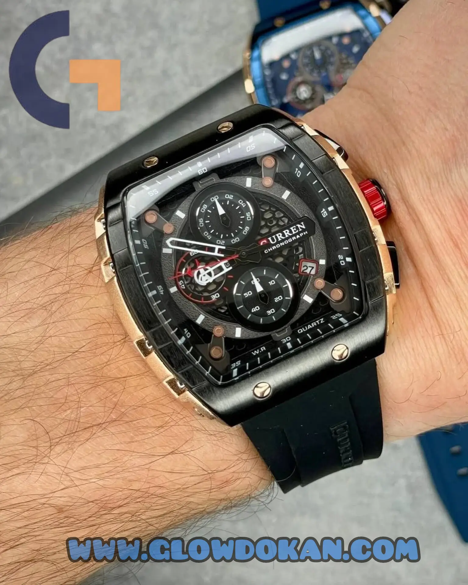 CURREN 8442 Multi-function Chronograph Men Watch Silicone Band Sports Quartz Watches-Rose Gold & Black - Image 3