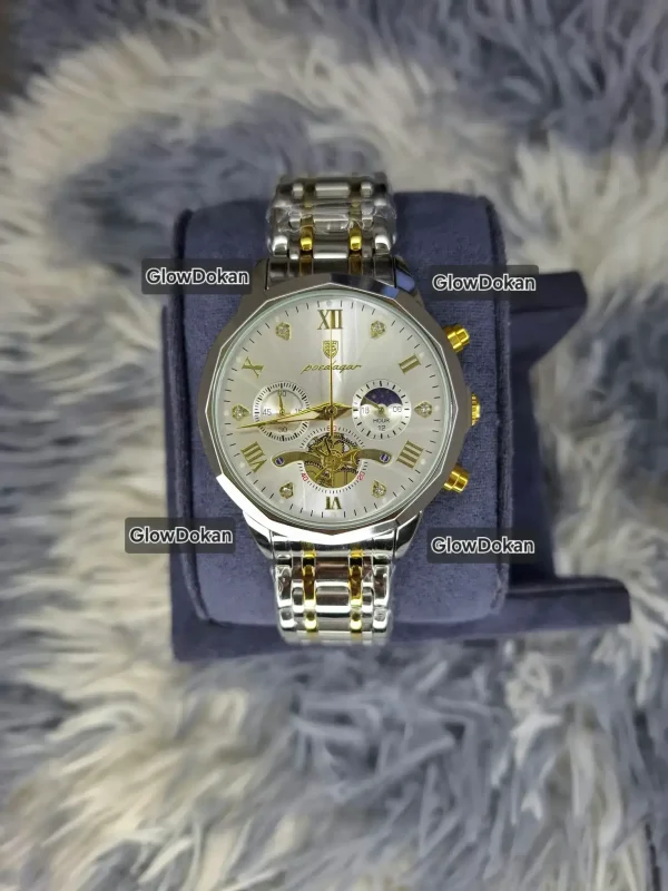 Poedagar 938 Men’s Luxury Stainless Steel Chronograph Quartz Watch Waterproof T. White - Image 3