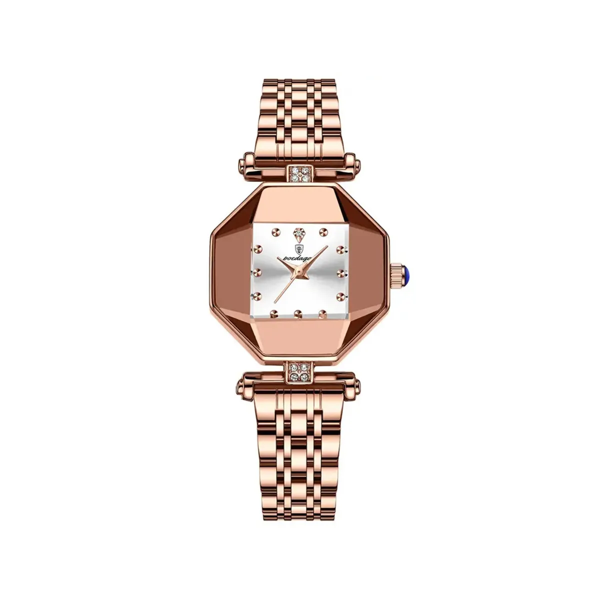 POEDAGAR 368 Luxury Casual Diamond Stainless Fashion Women Quartz Ladies Watch- Rose Gold & White