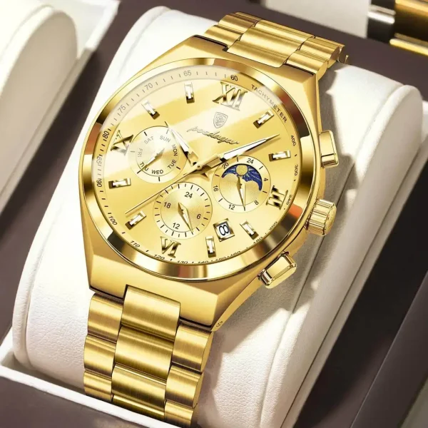 POEDAGAR 688 Luxury Business Man Wristwatch Original Luminous Date Watch Golden