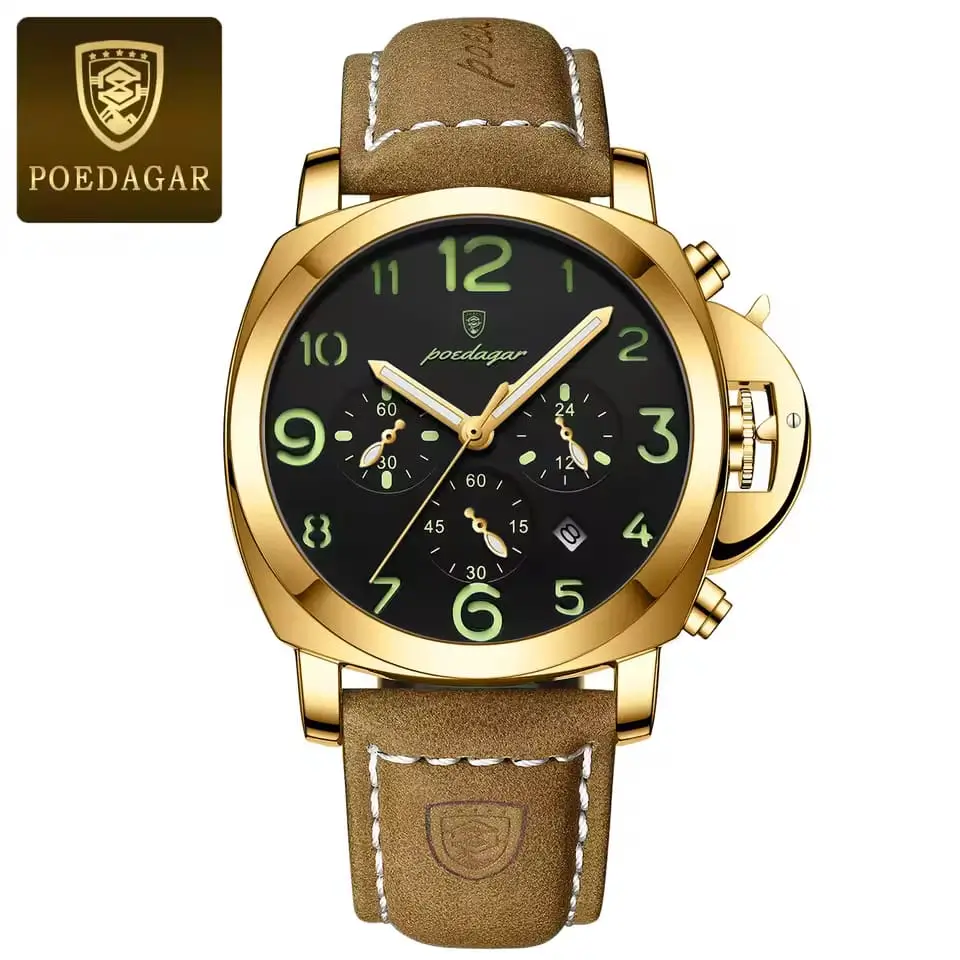 POEDAGAR 859 Luxury Sports Waterproof Luminous Mens Watch Golden & Balck
