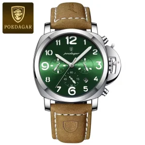 POEDAGAR 859 Luxury Sports Waterproof Luminous Mens Watch Silver & Green