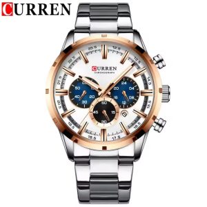 CURREN 8355 New Fashion Watches Stainless Steel Top Luxury Mens Sports Chronograph Quartz Watch Silver White