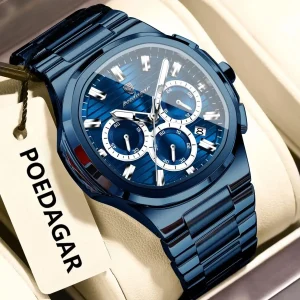 POEDAGAR 834 Luxury Fashion Chronograph Men’s Quartz Watch color : Full Blue