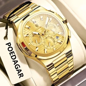 POEDAGAR 834 Luxury Fashion Chronograph Men’s Quartz Watch color : Full Golden