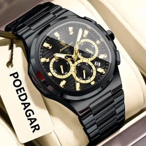 POEDAGAR 834 Luxury Fashion Chronograph Men’s Quartz Watch color : Full Black